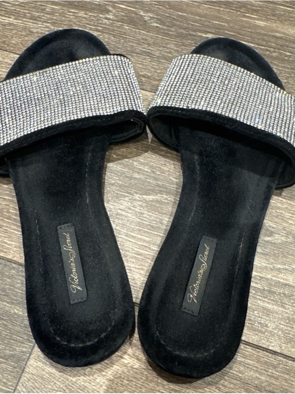 Victoria's Secret Black Crystal-Embellished Slide Sandals